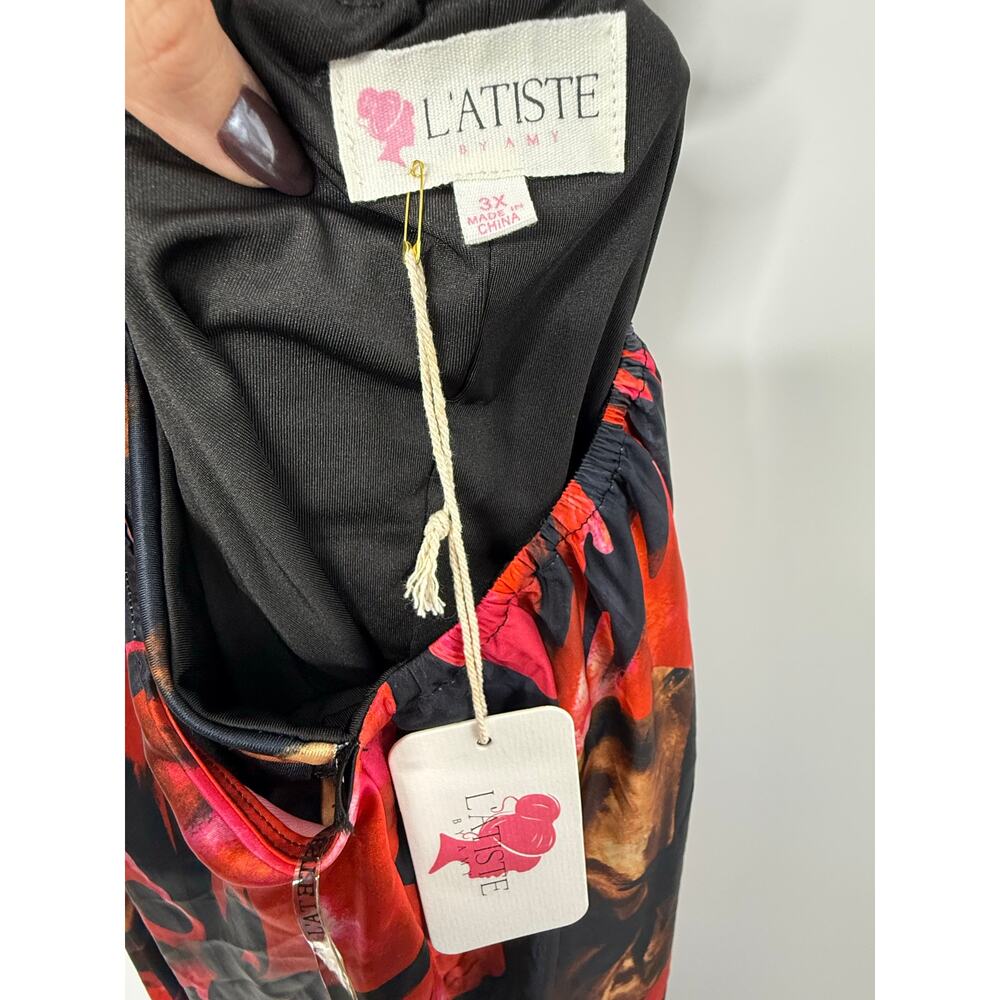L’Atiste by Amy Red Floral Pleated Maxi Dress Women 3X Resort Vacation Boho Glam - Picture 4 of 8